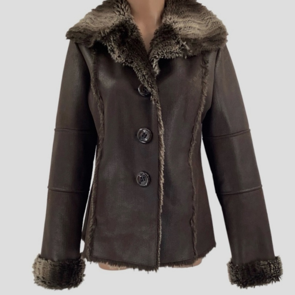 CHICO’s Brown Faux Fur Trimmed Women's Jacket - Picture 3 of 16